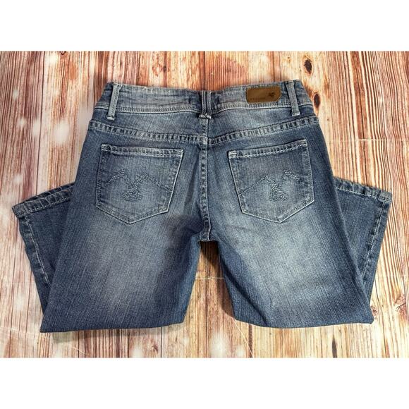 Vigoss CAPRI Size 1/2 26 Blue Low Rise Crop Jeans Denim Pants Long Shorts 26x16 - Picture 4 of 10